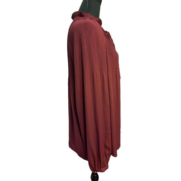 Ralph Lauren Blouse Womens XL Tie Neck LRL Crinkle Top Burgundy Office Career - Picture 5 of 8